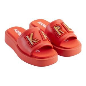 Karl Lagerfeld Women's Opal Leather Platform Slide Sandals Red Size 5
